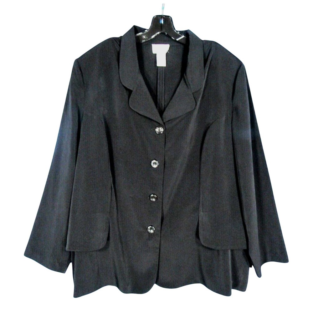 VTG MAIN STREET CLASSICS Lightweight SATIN Button-Up TIERED Blazer Blouse Top 2X